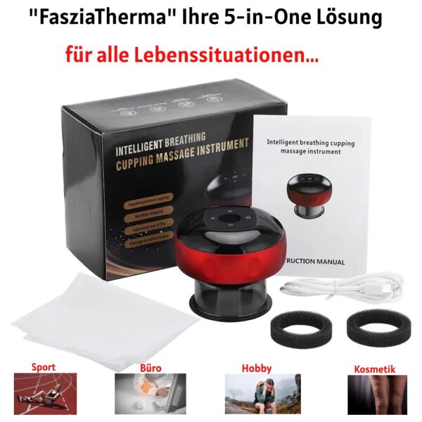 Elektrisches Massageschröpfgerät "FasziaTherma" 5-in-One Konzept für ein ganzheitliche, effektive Faszien-, Cellulite-, Lymphdrainage & Rotlichttherapie – Bild 5